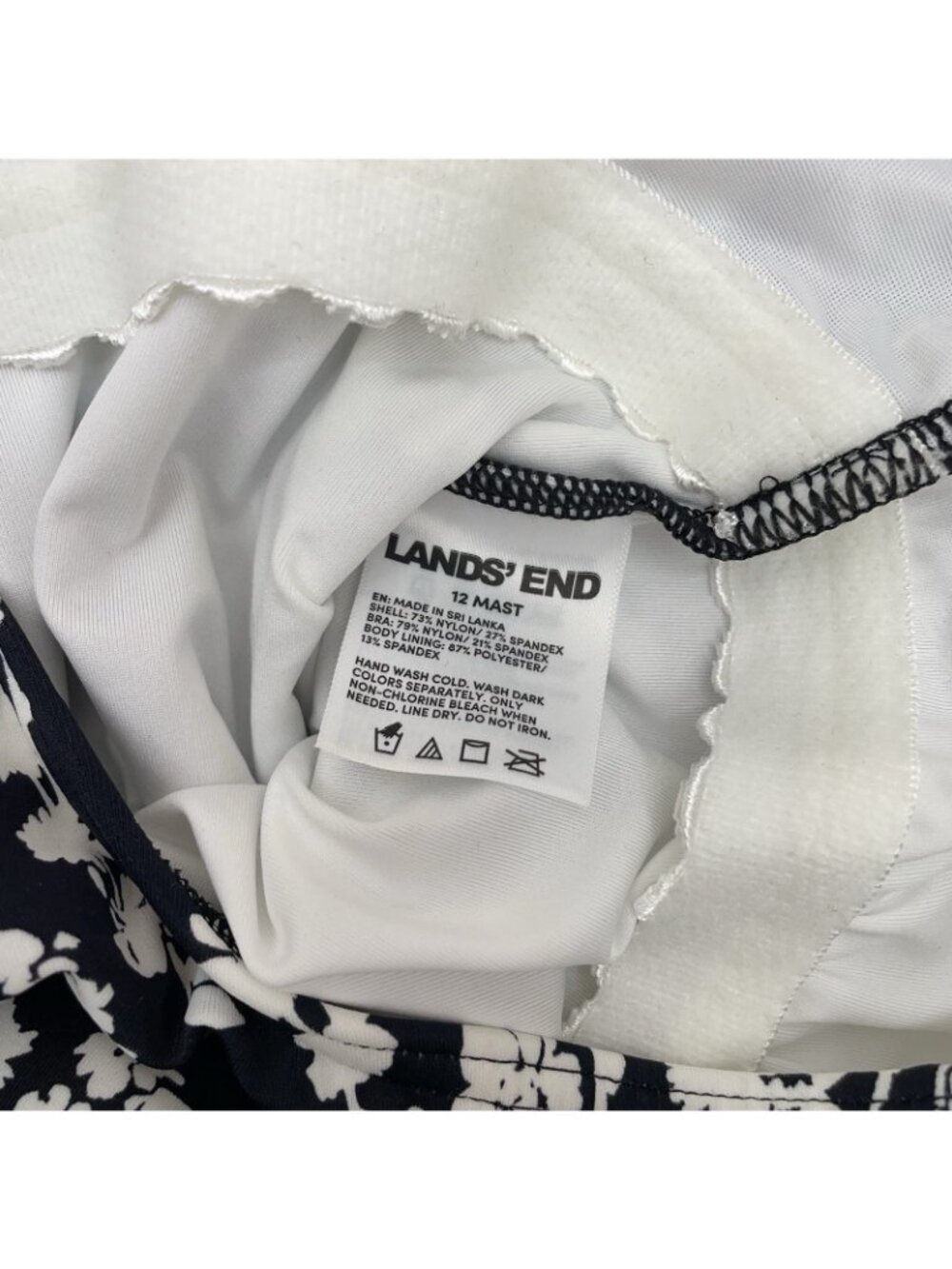 Lands End Mastectomy Tugless Low Leg One Piece Swimsuit Black White Floral 12 - Picture 8 of 10